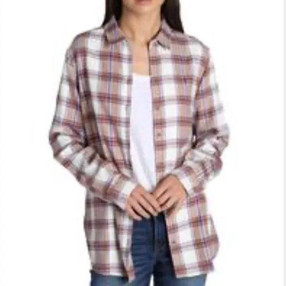 JACH'S GIRLFRIEND FLANNEL LONG SLEEVE SHIRT Shacket - Picture 1 of 8